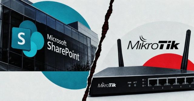 SharePoint güvenlik açığı ve MikroTik RouterOS zafiyeti hakkında bilgi veren bir görsel.