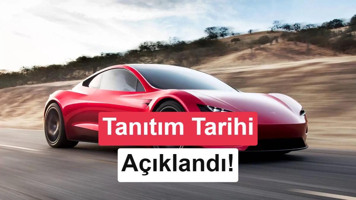 Tesla Roadster'ın tanıtım tarihi ve özellikleri hakkında bilgiler içeren görsel