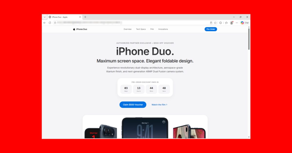 Sahte iPhone Duo ön sipariş sayfası, kripto cüzdan verilerini çalma riski taşıyor.