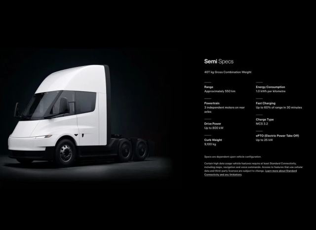 Tesla Semi elektrikli kamyon Avrupa'da 550 km menzil ve 800 kW güç sunuyor.