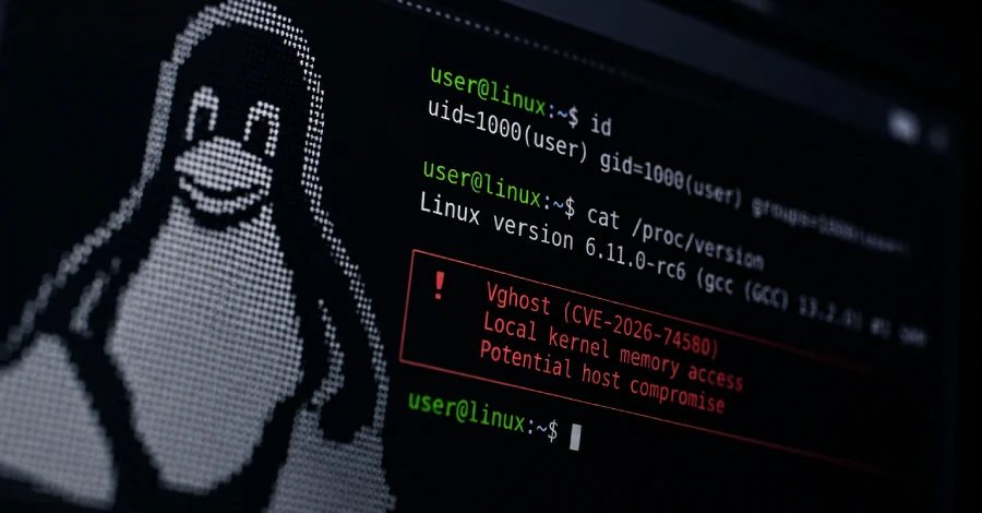 Linux Kernel açığı ile ilgili görsel, vhost alt sistemini ve etkilerini gösteriyor.